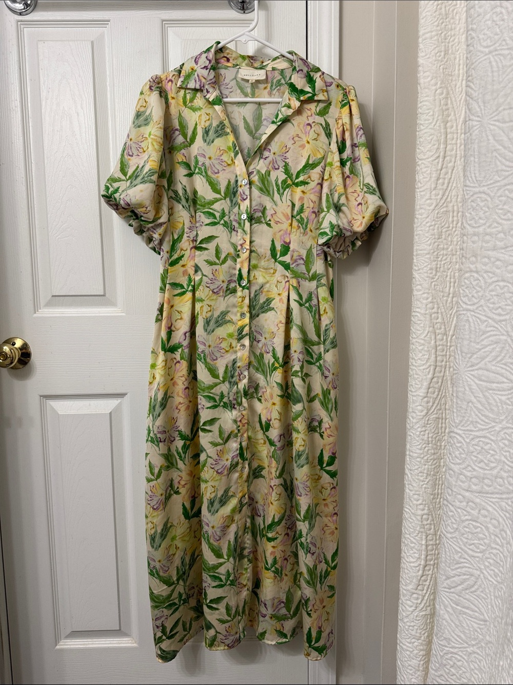 MELLODAY Yellow Floral Button-Front Maxi Dress with Green Leaf Print